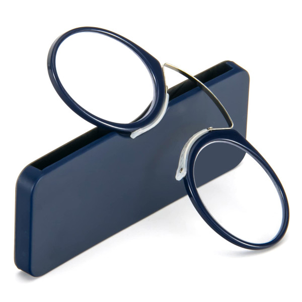 REAVEE Ultra Thin Armless Reading Glasses for Men Women, No Temple Pinch Nose Clip on Readers Small Pocket with Mini Portable Case, Blue +3.5
