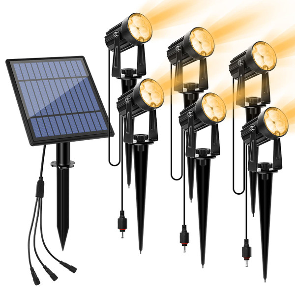 APONUO Metal Outdoor Solar Landscape Lights, Waterproof Spotlight 6-in-1 for Yard Landscape Lighting, Auto On/Off for Pathway, Driveway, Patio, Warm White