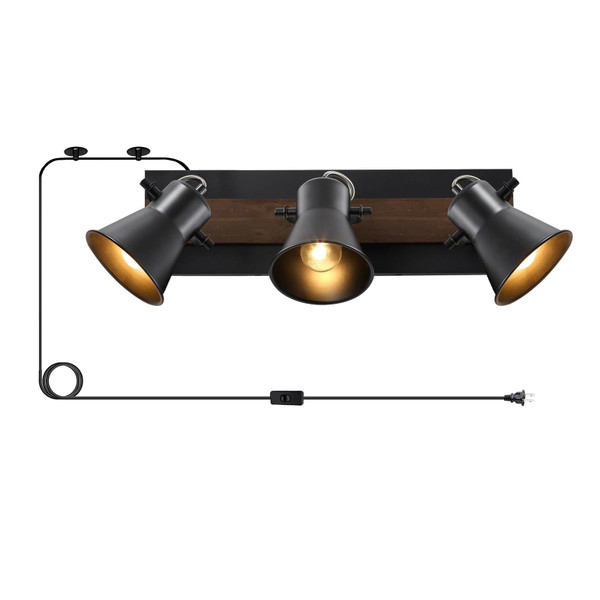 SEEBLEN 3-Light Plug-in Track Lighting, Adjustable Ceiling Spotlight,Industrial Black Kitchen Track Lighting Fixtures Ceiling for Living Room, Dining Room, Hallway,Bathroom.