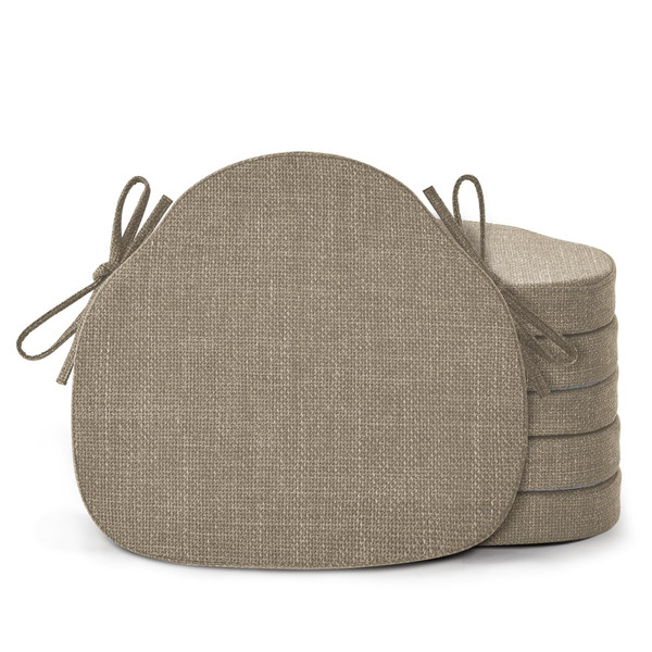 Shinnwa Kitchen Chair Cushions Set of 6, High-Resilience Foam Windsor Seat Pads, Dining Chair Cushions with Ties & Textured Cover, 6 Pack, 16.5 x 15.5 x 2, Light Brown
