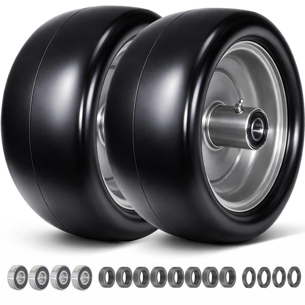 menxigoc 13x6.50-6 Tire Flat Free, 13x6.5-6 Tire and Wheel with 3/4in & 5/8in Bearings, 5.5in-7.5in Centered Hub Solid Smooth Tire for Zero-Turn Lawnmowers 2 Pcs - Gray 13x6.50-6