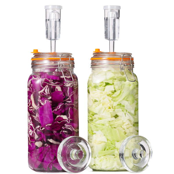 JILLMO Fermenting Jar, 2 Liter Glass Fermentation Kit with Fermenting Weights and Airlocks for Kombucha, Sauerkraut, Pack of 2