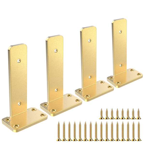 Floating Shelf Brackets Upgraded, 6 inch, Gold Heavy Duty Iron Shelf Brackets, Industrial Modern Floating Shelf Support for Wall Mount Shelves,Wide Brackets ,4 Pack, Support DIY(5mm Thickening Type).