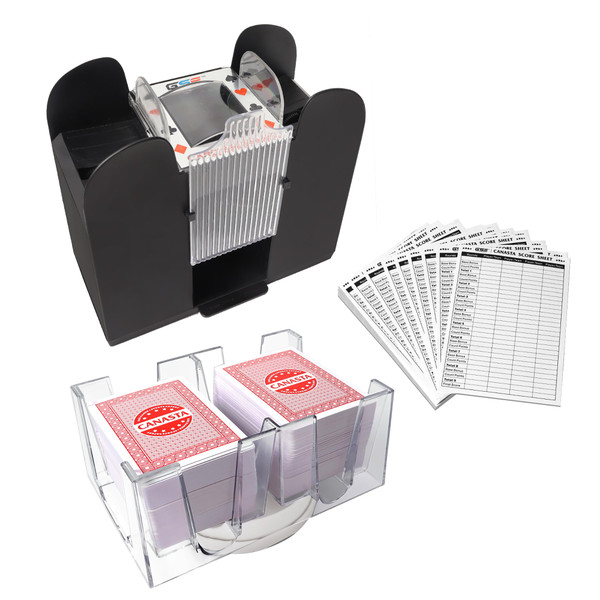 GSE Games & Sports Expert Canasta Cards Game Set with 6-Deck Red Canasta Cards with Point Values, 6-Deck Automatic Card Shuffler, a Revolving Card Holder Tray, 100 Score Sheets GSE Games & Sports Expert Canasta Cards Game Set with 6-Deck Red Canasta Cards with Point Values, 6-Deck Automatic Card Shuffler, a Revolving Card Holder Tray, 100 Score Sheets