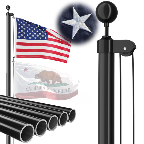 FFILY Heavy Duty 25 FT Flag Pole, Unbending 100MPH Wind Resistance, 95HBW Hard Aerospace Aluminum, In-Ground Flagpole Kit for Outside House