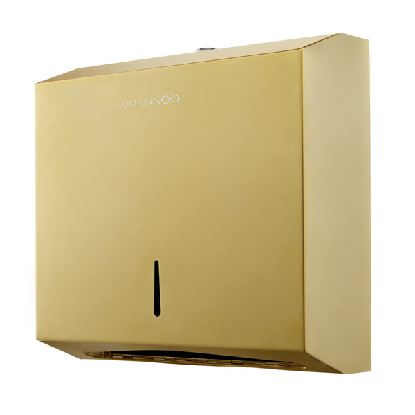 VANNSOO Commercial Paper Towel Dispenser Wall Mount, Tri-fold/Multi-fold/C-Fold Stainless Steel Paper Towel Holder Hand Towel Dispenser with Key (Gold)