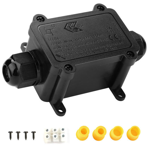 Waterproof Junction Box - IP68 I Shape 2 Way M20 Outdoor Electrical Box for 4-12mm Cables, Waterproof Wire Connector for Garden Landscape Underground and Pool Wiring