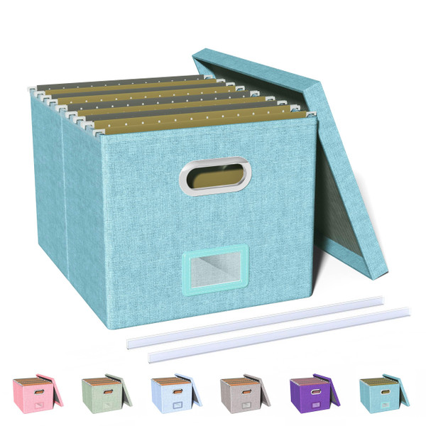 Oterri File Organizer Box with Lid, Portable Hanging File Box for Letter/Legal File Folder Storage, Office/Decor/Home, 1 Pack, Light-blue