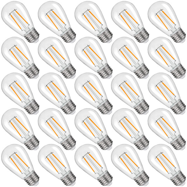 S14 Replacement LED Light Bulbs, Shatterproof & Waterproof 2W S14 LED Bulbs, Outdoor String Lights , E26 Base Patio Edison LED Light Bulbs, Warm White 2200K Plastic 150LM Non-Dimmable 25 Pack