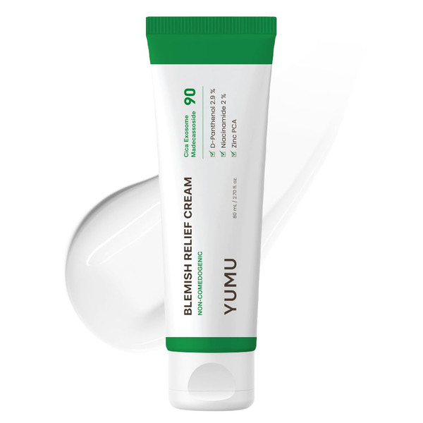 YUMU Cica Exosome Zinc Blemish Relief Cream, Face Moisturizer for Sensitive, Acne-Prone Skin, Lightweight, Breakouts, Barrier Repair, Hydration, Soothing, Oil-Free, Korean Skincare (80 ml/2.70 fl.oz.)