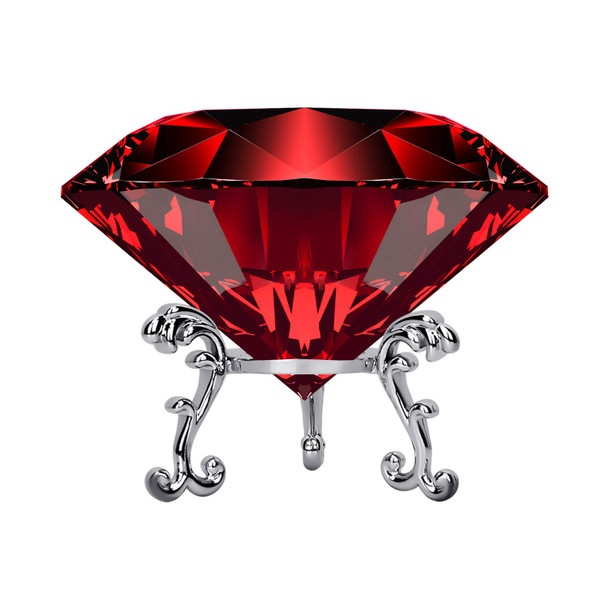 Adwikoso Large Crystal Diamond Paperweight with Stand Jewels Wedding Decorations Centerpieces Home Decor 3.15 inch (Red)