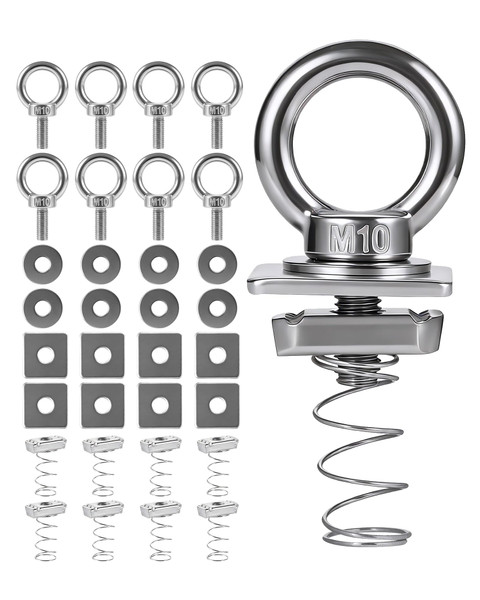 Strut Channel Nut and Eye Bolt Set - Heavy Duty Stainless Steel Eye Bolts M8, M10 | Zinc Plated Spring Nuts, Long Spring for Unistrut, M10, Pack of 8