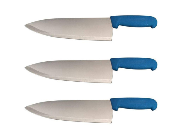 Cozzini Cutlery Imports 10" Chef Knife Choose Your Color - Razor Sharp Commercial Kitchen Cutlery - Cook's Knives (3 Pack - Blue)