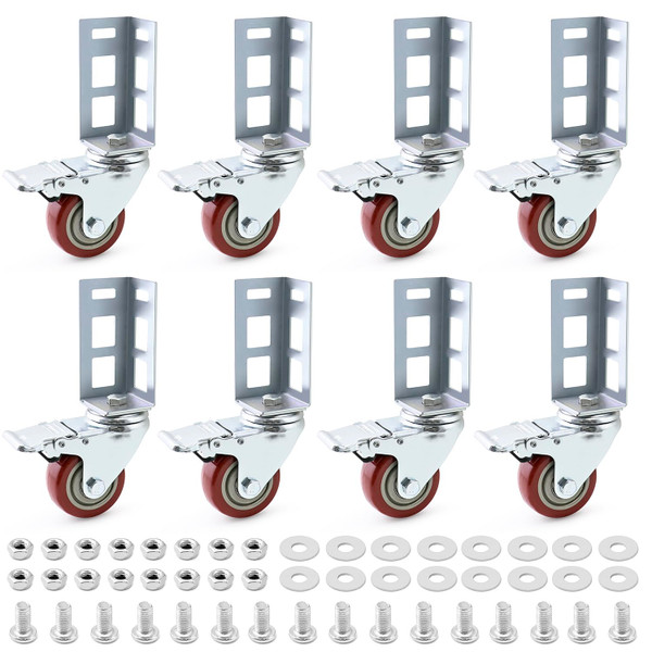 QWORK 3" Boltless Rack Caster Wheels, 8 Pack Storage Shelf Accessories, Heavy Load 1000 lb Capacity for Garage, Warehouse & Workshop Shelving, 8-11/16" Total Height, 2-1/16" Side Length