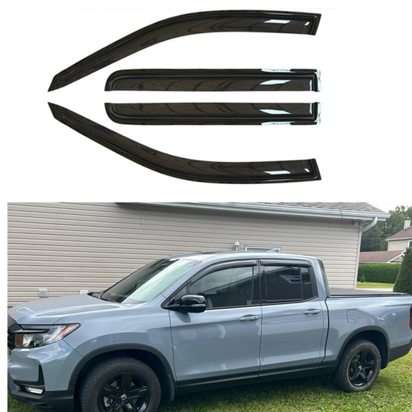 Wensdy 4pcs Outside-Mount Side Window Visor Wind Vent Deflector，Dark Smoke Nice Sun Rain Guard Set fit for 2017-2024 Honda Ridgeline 94276