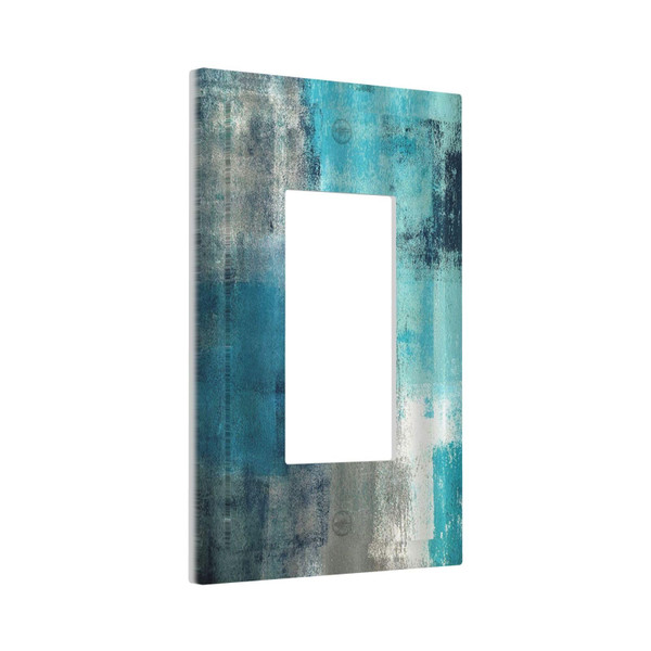 Art Turquoise Blue and Grey Paint Single Rocker Outlet Wall Plates 1 Gang Light Switch Cover Decorative Modern Abstract Electrical GFCI Switchplate for Bedroom Bathroom Kitchen Decor