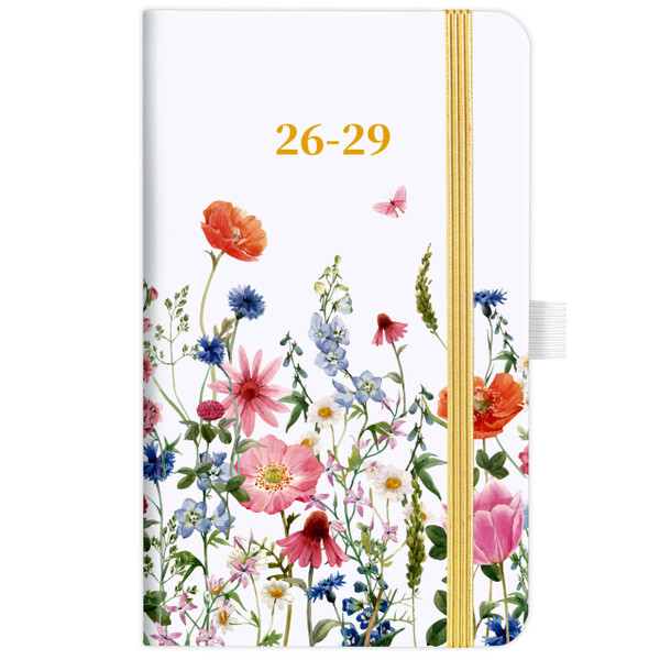 2026-2029 Pocket Calendar - Pocket Planner from Jul. 2026 to Jun. 2029, 3 Year Clendar Monthly Planner 2026-2029, 6.3" x 3.7", 60 Note Pages, Pen Holder, Pockets - Flowers
