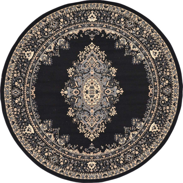 Unique Loom Reza Collection Traditional Persian Style Area Rug, 8' 0" x 8' 0", Black/Beige