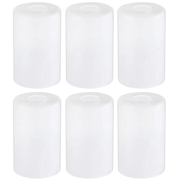 6-Pack White Frosted Glass Shade Covers, Elegant Glass Lamp Shade Replacements for Light Fixtures, 1-5/8-inch Fitter Cylinder Globe Glass Shades for Pendant Chandeliers Wall Sconces Bath Vanity Lights