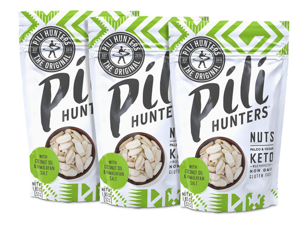 The Original Wild Sprouted Pili Nuts by Pili Hunters - Keto Snacks for Low Carb Energy with Coconut Oil and Himalayan Salt, Gluten Free & No Sugar Added Superfood AS SEEN ON TV (5oz, 3pk)