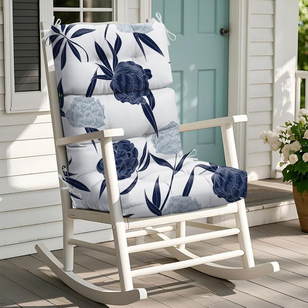 Uthem Rocking Chair Cushion, Waterproof Chairs Cushions for Adirondack Chairs Patio Chair High Back Thicked Cushions Outdoor and Indoor with Ties, Blue Enchantress