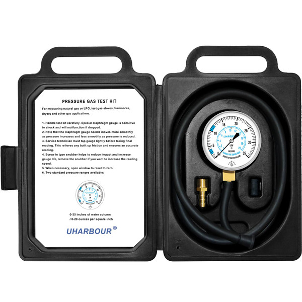 UHARBOUR Manometer Gas Pressure Tester, Manometer LP Gas Pressure Tester Gauge 0-35" W.C, 1/8" NPT Fitting with Barbed Connection, 40" Hose
