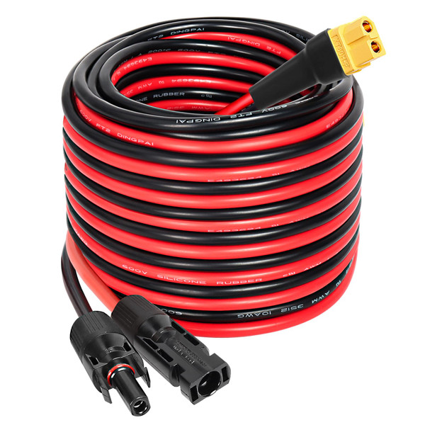 MOOKEERF Solar to XT60 Extension Cable 10AWG 30FT Solar Connector to XT60 Adapter Cable for Solar Panel to Portable Power Station Solar Generator Battery Pack