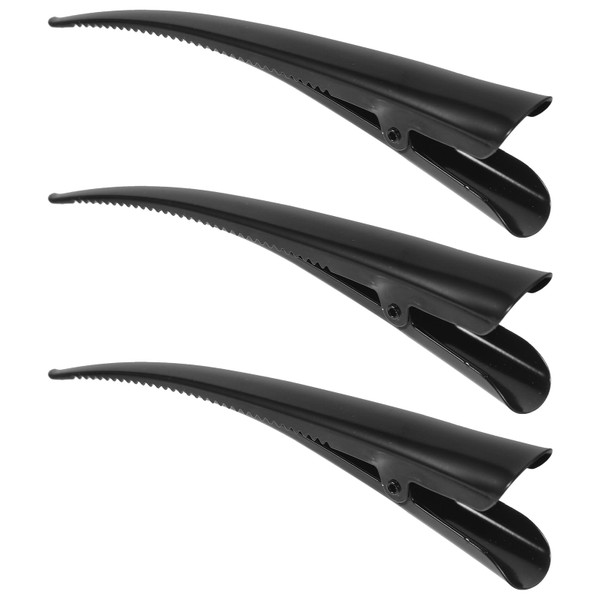 LALAFINA 3pcs Duckbill Hair Clips with Teeth, Large Alligator Hair Clips Non-Slip Duckbill Metal Clips for Styling Salon Sectioning (Black)
