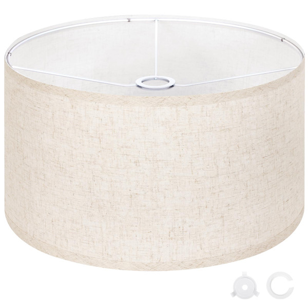 OUTON Beige Large Drum Lamp Shades for Floor Lamps, 17.5" Top x 17.5" Bottom x 10" High, Easy to Assemble, Replacement Linen Lampshades for Table Lamps & Bedside Lamps (1.65" Spider)