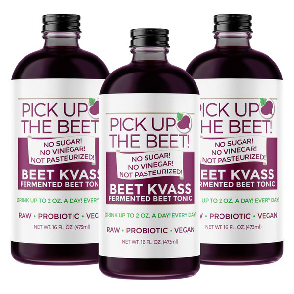 Organic Beet Juice Beet Kvass 48 Ounces (3 16 Ounce Bottles) from Garden Goddess Ferments, Nitric Oxide Superfood for Improved Circulation, Blood Pressure, Iron Supplement, and Hangovers - Sugarfree