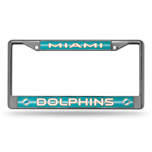 Rico Industries NFL Miami Dolphins Bling Chrome License Plate Frame with Glitter Accent