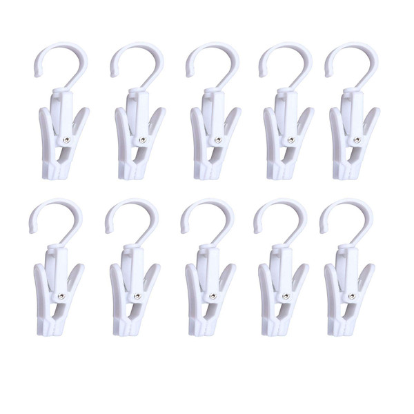 Wenplus Super Strong Swivel Hanging Hooks - Laundry & Curtain Clips, Clothes Pins - Beach Towel Clips, 4.3-inch, White (10-pack)