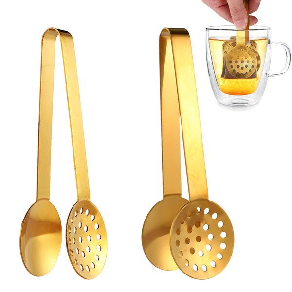 2pcs Tea Bag Squeezer Tongs, Stainless Steel Tea Bag Dispenser Gripper Picker Accessories Premium Teabag Squeezer Strainers Clip for Tea Drinkers Gifts (Golden)