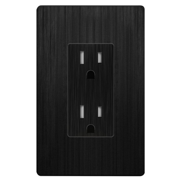 LIDER Decorator Receptacle with Screwless Wall Plate, Child Safe Tamper-Resistant Wall Outlet, Residential Grade, Self-Grounding, 15A 125V, UL Listed, Thermoplastic, Brushed Black, 1-Pack