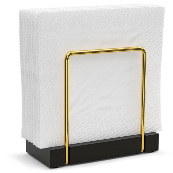Napkin Holder for Table, Gold Kitchen Accessories for Dining Table Farmhouse Cocktail Picnic Rustic Bamboo Iron Wood Holders for Mail Bills Suitable for All Dining Room Decor Gold & Black