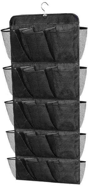 MISSLO 30 Large Pockets Dual Sided Hanging Shoe Rack for Closet Organizer with Rotating Hanger Hanging Shoe Shelves, Black