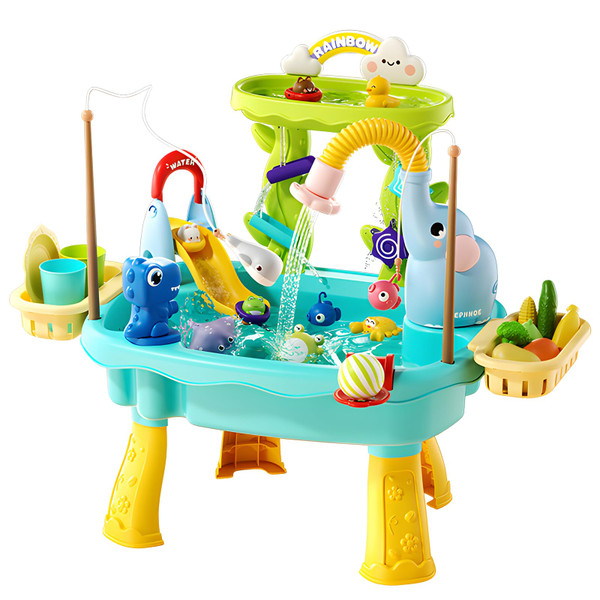 NOPROB 2027 Upgraded Toddlers 1-3 Water Table with Electric Pump, Kids Water Table with Faucet Play Food Accessories Fishing Toy, Kitchen Play Sink Toys for Girl Boy Age 3+ (Blue)
