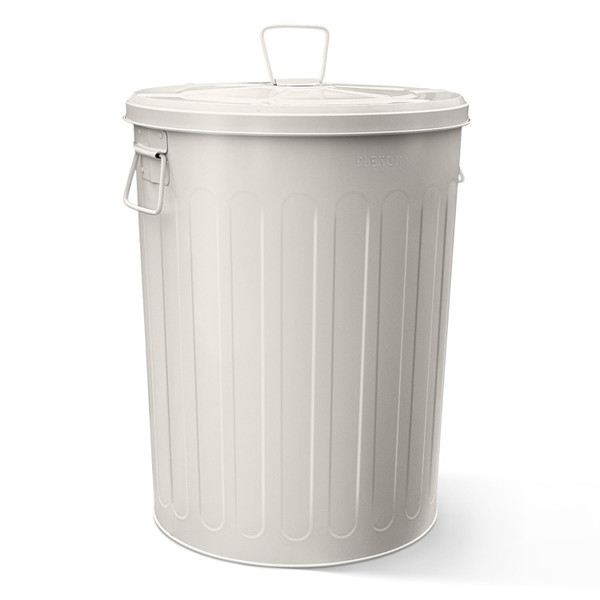 Plexon Galvanized Steel Round Trash Can with Lid Powder Coated Metal - 20 Gallon, Off-White