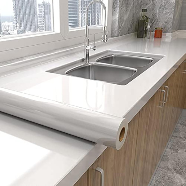 tiltil Shiny White Wallpaper Glossy Self-Adhesive Removable Wallpaper 15.8" x 78.7" Waterproof Countertop Paper White Contact Paper for Cabinet Countertop Furniture Kitchen Vinyl