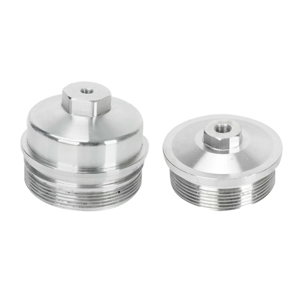 Billet Oil & Fuel Filter Silver 1/8" NPT Port Caps - Compatible with 2003-2007 F-ord Powerstroke Diesel 6.0 F250 F350 F450 F550 6.0L Powerstroke Diesel - Silver (Pack of 2)
