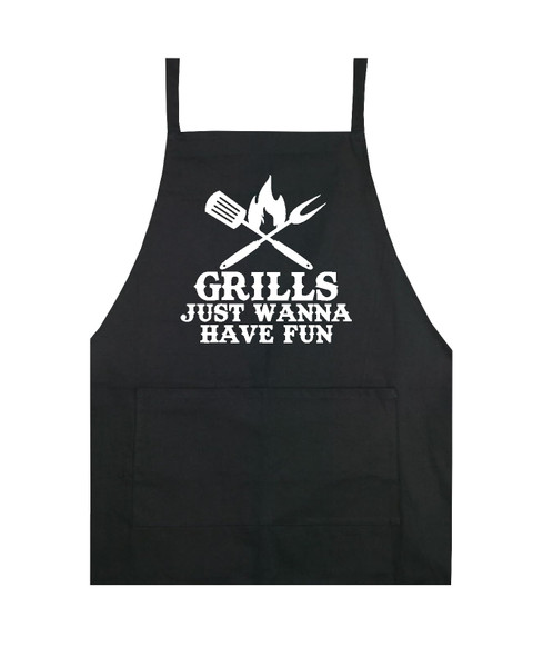 Grills Just Wanna Have Fun Apron Kitchen Cook Grill BBQ Chef Men Women Mom Dad Grilling Gift Food Father Barbeque Baking Funny