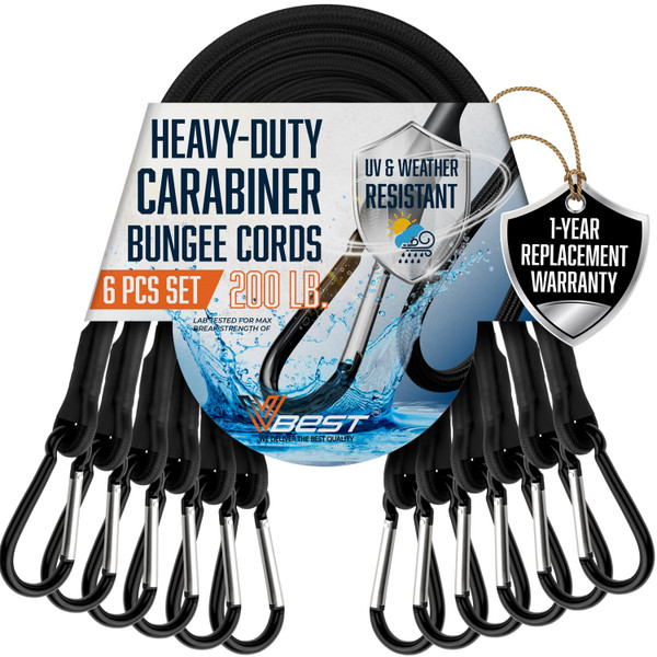 VBEST 6 Piece Small Bungee Cords with Hooks 12 Inch - Heavy Duty Outdoor, UV & Weather Resistant Short Bungie Cords with Carabiner Hooks