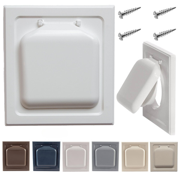 NO-PEST VENT Dual Door Dryer Vent Cover 4 Inch Outdoor, Made in USA, Highest UV-Resistant Plastic, No Lint-Collecting Screen (White, 4” Plastic Vent With Duct Tube)