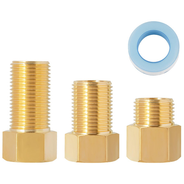 SUNGATOR 1/2" Male × 1/2'' Female Brass Pipe Extension Adapter, 1/2 Inch Brass Nipple Pipe Extension Fittings for Tub Spout/Shower, 30MM/40MM/50MM Extension 1/2'' Pipe Fittings (3 Pack)