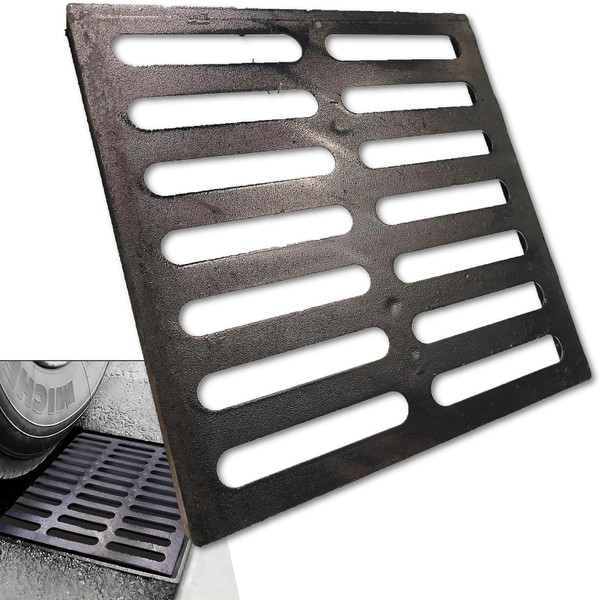 MASSLUNT Cast Iron Drain Grate, 16x16 Outdoor Drain Cover, B125 Class Channel Grate, Durable Heavy Duty Sewer Grate, Black Square Drainage Grate for Concrete Floor (True Size 15.4”x15.4”), ZTSBZ4040