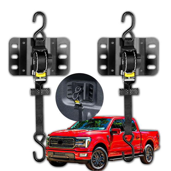 DEERMOTO 2PCS Retractable Ratchet Straps Compatible with 2015-2025 Ford F150/F250/F350,10ft Retractable Tie Down Straps Replacement for Ford,Securing Strap Tie Down with Boxlink Plates Mounted