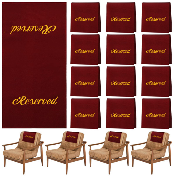 Tatuo 12 Pieces Reserved Seating Signs for Chairs 22 Inch Reserved Signs for Church Pews Cloth Placeholder for Restaurant Wedding Meeting and Event Parties(Burgundy and Gold)