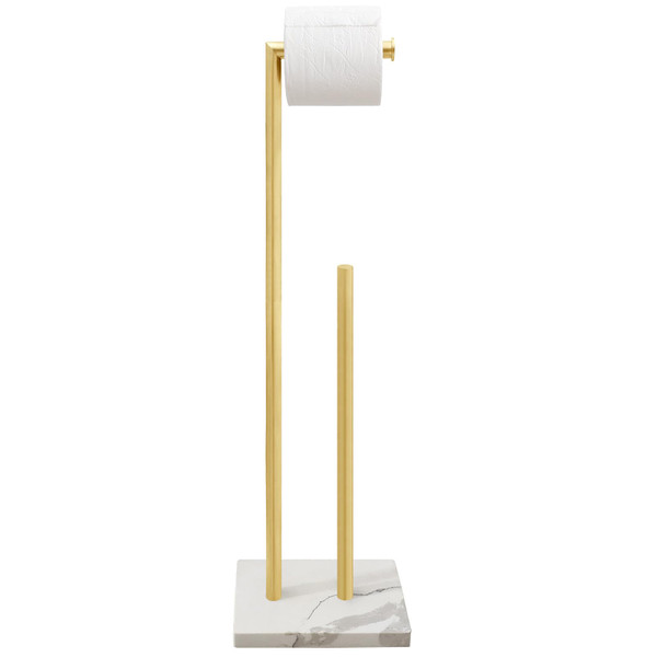 GZILA Toilet Paper Holder Stand Brushed Gold with Reserve, Marble Base Design, Free Standing Bathroom Tissue Roll Holder Freestanding, SUS304 Stainless Steel