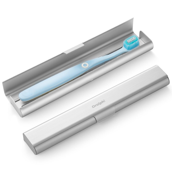 Oralphi Aluminum Toothbrush Travel Case, Portable Travel Toothbrush Holder, Durable Manual Toothbrush Box Container for Traveling, Bathroom, Camping, Business Trip-1Pack Silver