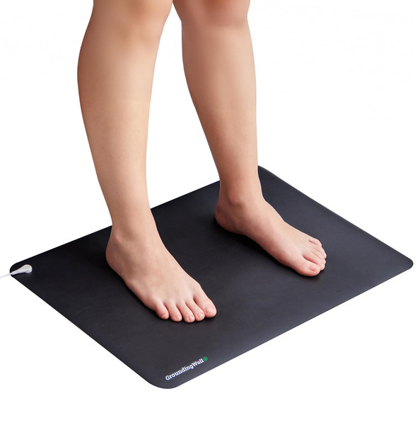 GroundingWell - Grounding Mat for Feet with 15ft Cord, 50K Ohm Resistor, Carbon Layer - Ground Mat for Work, Sleep, Comfort, Wellness Support
